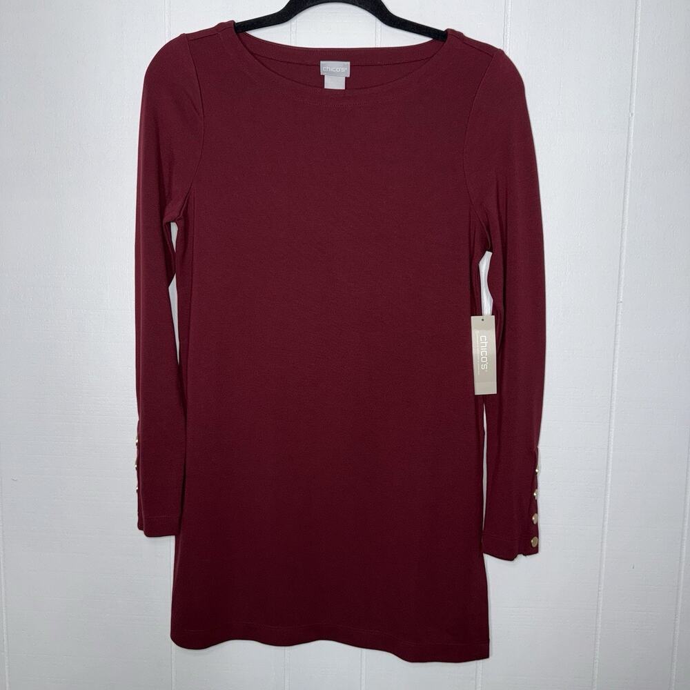 Chico’s Women’s Ponte Knit Tunic Top Burgundy Size 00, XS NWT